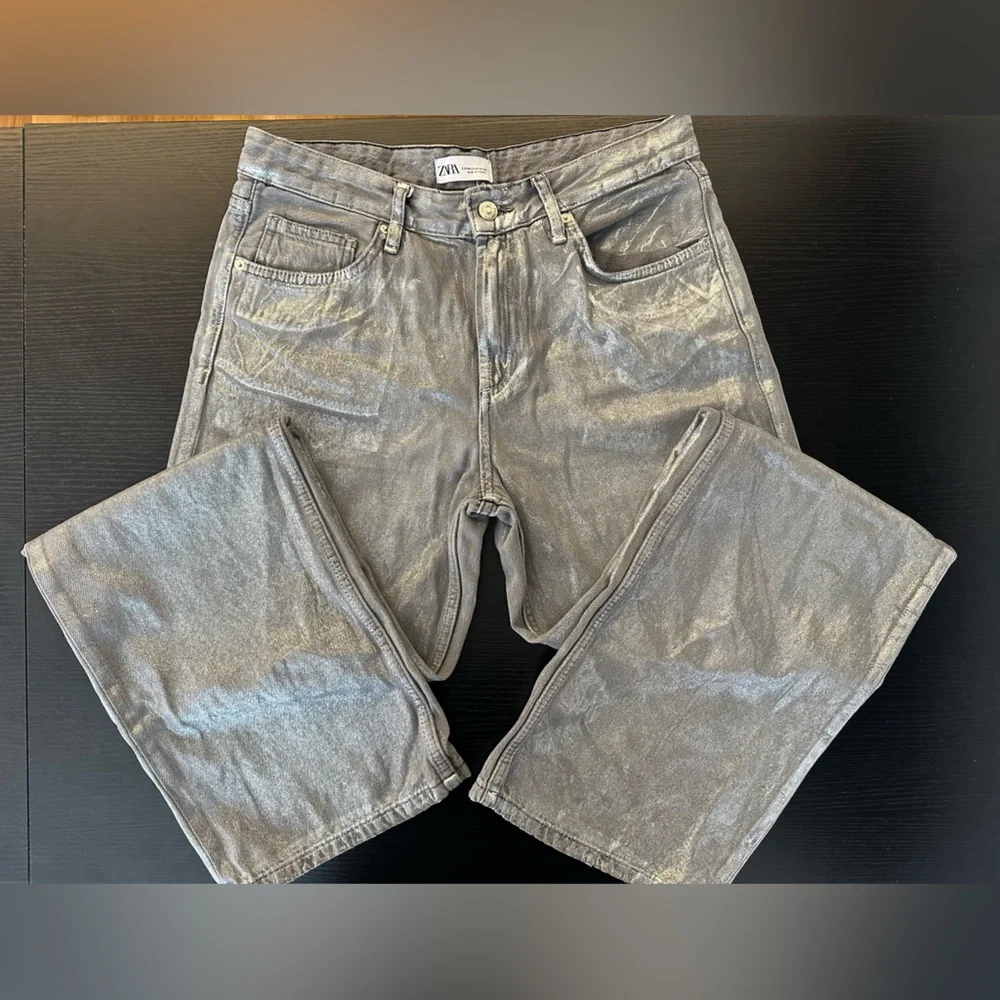 Zara Metallic Silver Boyfriend Jeans - Picture 2 of 7